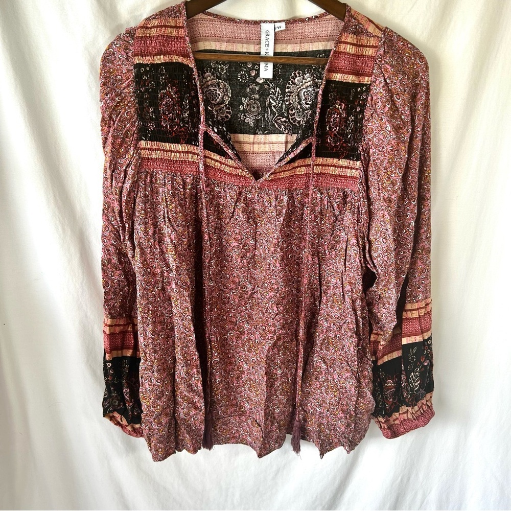 Pink Embellished Blouse with Relaxed Long Sleeves